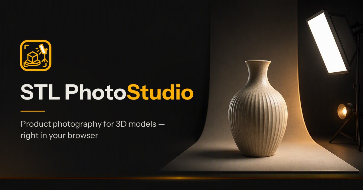 A ribbed ceramic vase on a seamless paper backdrop, lit by a softbox from the right, next to the STL PhotoStudio logo